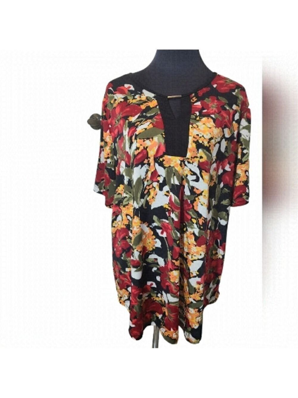 CLAIRE FRANCE 3/4 Sleeve Orange & Green Floral Print Blouse Size 3XL